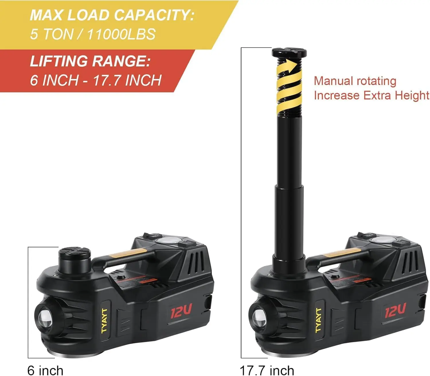 Electric Car Jack Kit 5 Ton 12V Floor Jack with Impact Wrench and Tire Inflator Pump Portable Hydraulic Car Jack for SUV Sedans