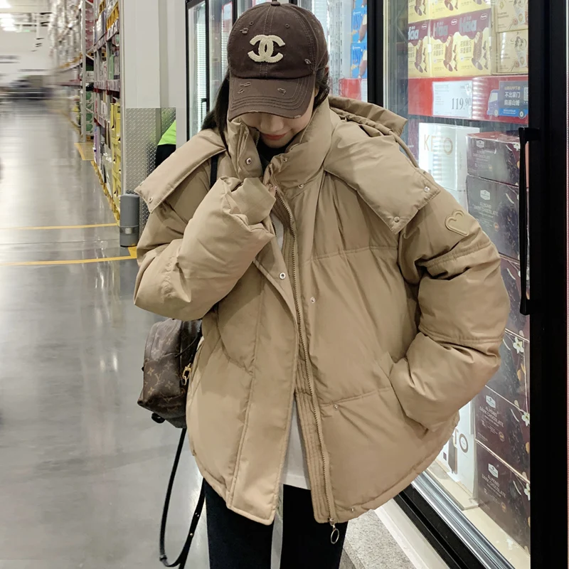 

Autumn Winter Oversize Loose Short Parkas Women Thick Down Cotton Padded Coat Female Hooded Long Sleeve Puffer Jacket Women