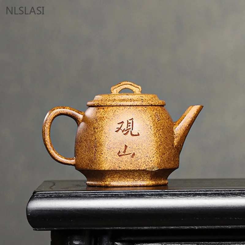 280ml Yixing Purple Clay Teapot Hand-painted Six Square Tea Pot Authentic Raw Ore Section Mud Tea Set Home Beauty Tea Infuser