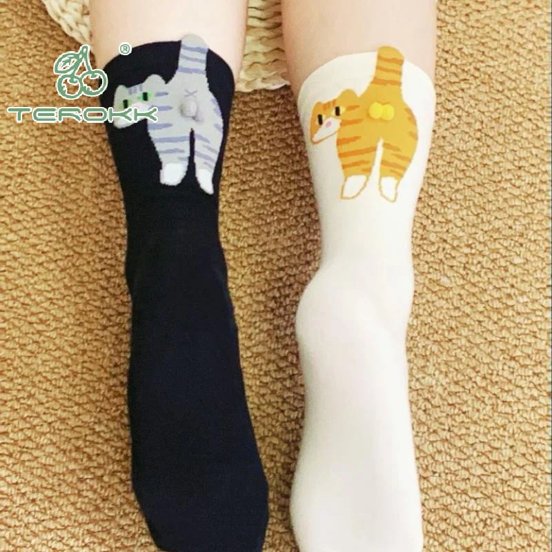 1/2 زوج الكرتون لطيف القط الكرة القطن جورب Kawaii لوليتا الحياكة الجوارب النساء الفتيات الأوسط أنبوب النوم جورب القط طباعة الطابق جورب