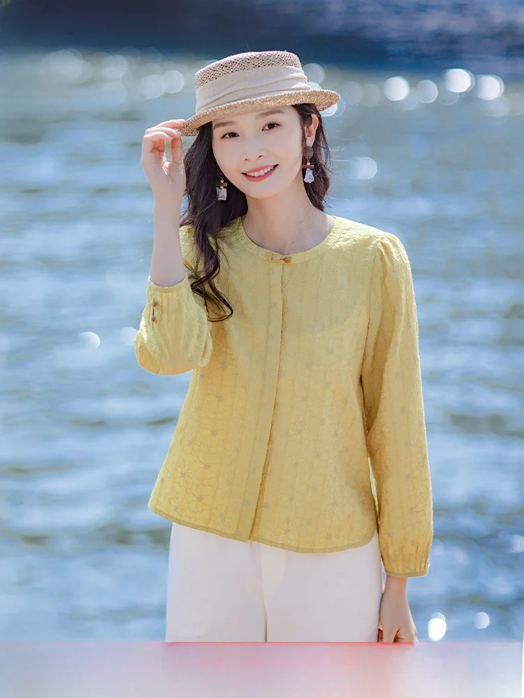 

Свободный повседневный длинный женский топ с вышивкой Red Tead, весна 2023, новый топ Sle Artistic Faion для поездок на работу