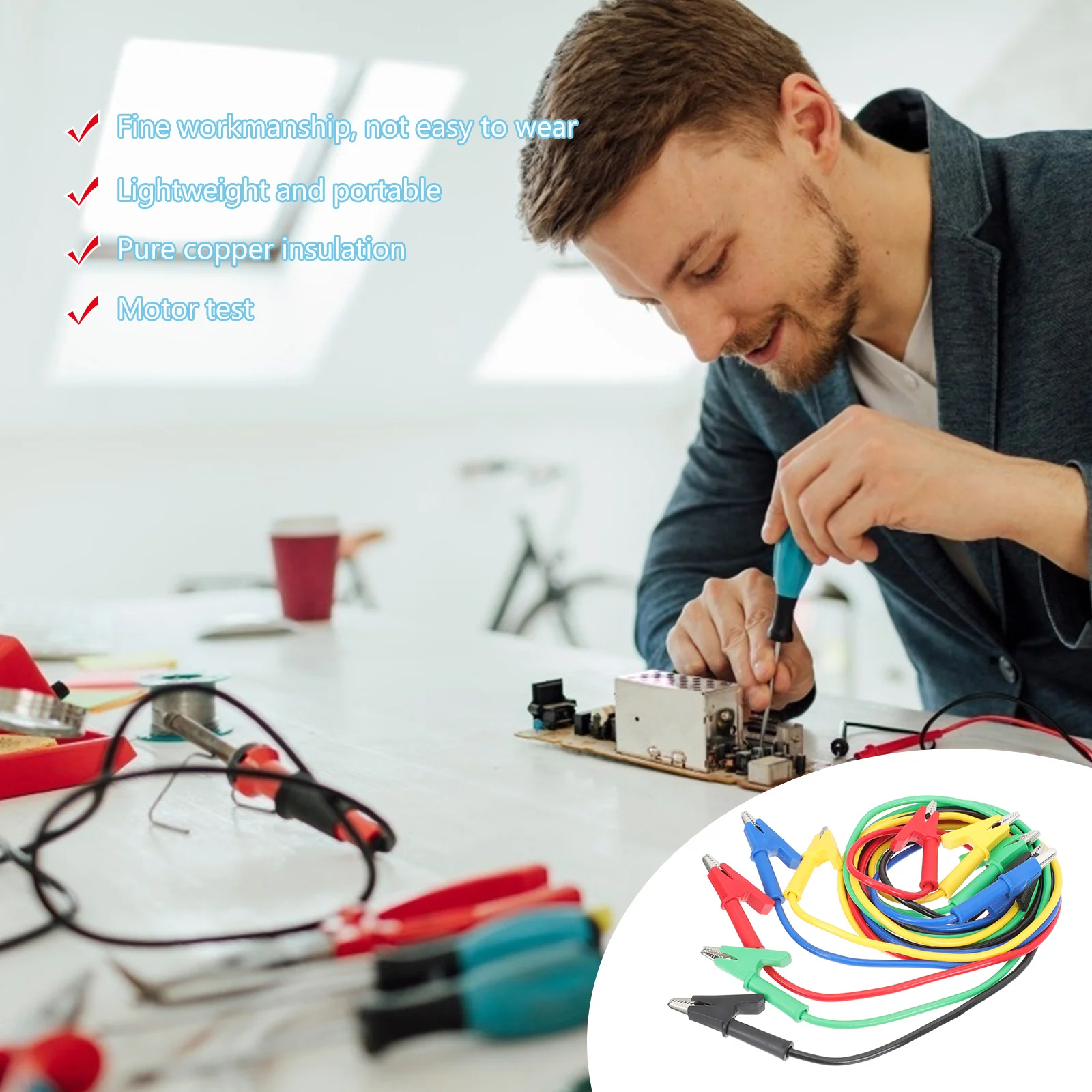 

5pcs Crocodile Clips Power Cable Non-Slip Jumper Wires For Electrical Testing Lab Diy Insulated Test Leads Connector