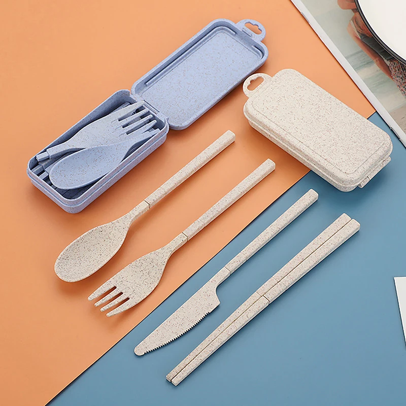 Eco-friendly Plastic Knife Fork Spoon Chopsticks Set With Storage Box Outdoor Travel Portable Tableware Kit Camping Kitchenware