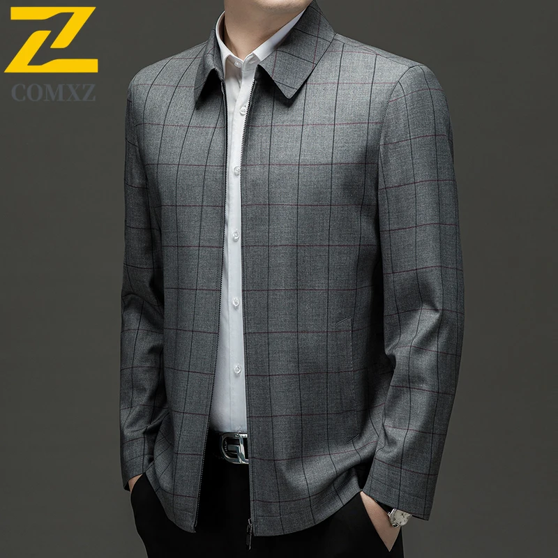 

COMXZ Classic Coat 2025 New Autumn Light Luxury Business Plaid Turn Down Collar Casual Loose Jacket Fashion Man Clothes Jackets
