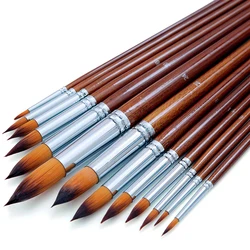 9/13pcs Professional Watercolor Paint Brushes Set Wood Long Handle Pointed Tip Soft Anti-Shedding Nylon Hair Paintbrush