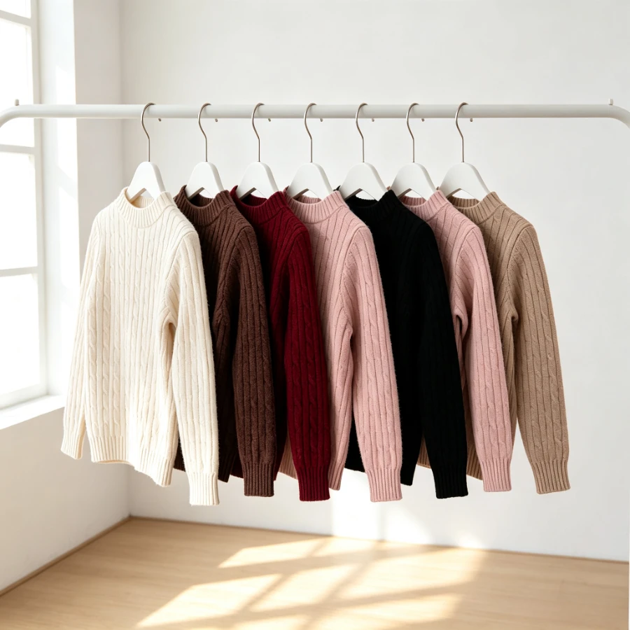Kids Crew Neck Knit Pullover Sweater Braided Twisted Pattern Long Sleeve Jumper Boys Girls Solid Color Warm Winter Autumn Tops