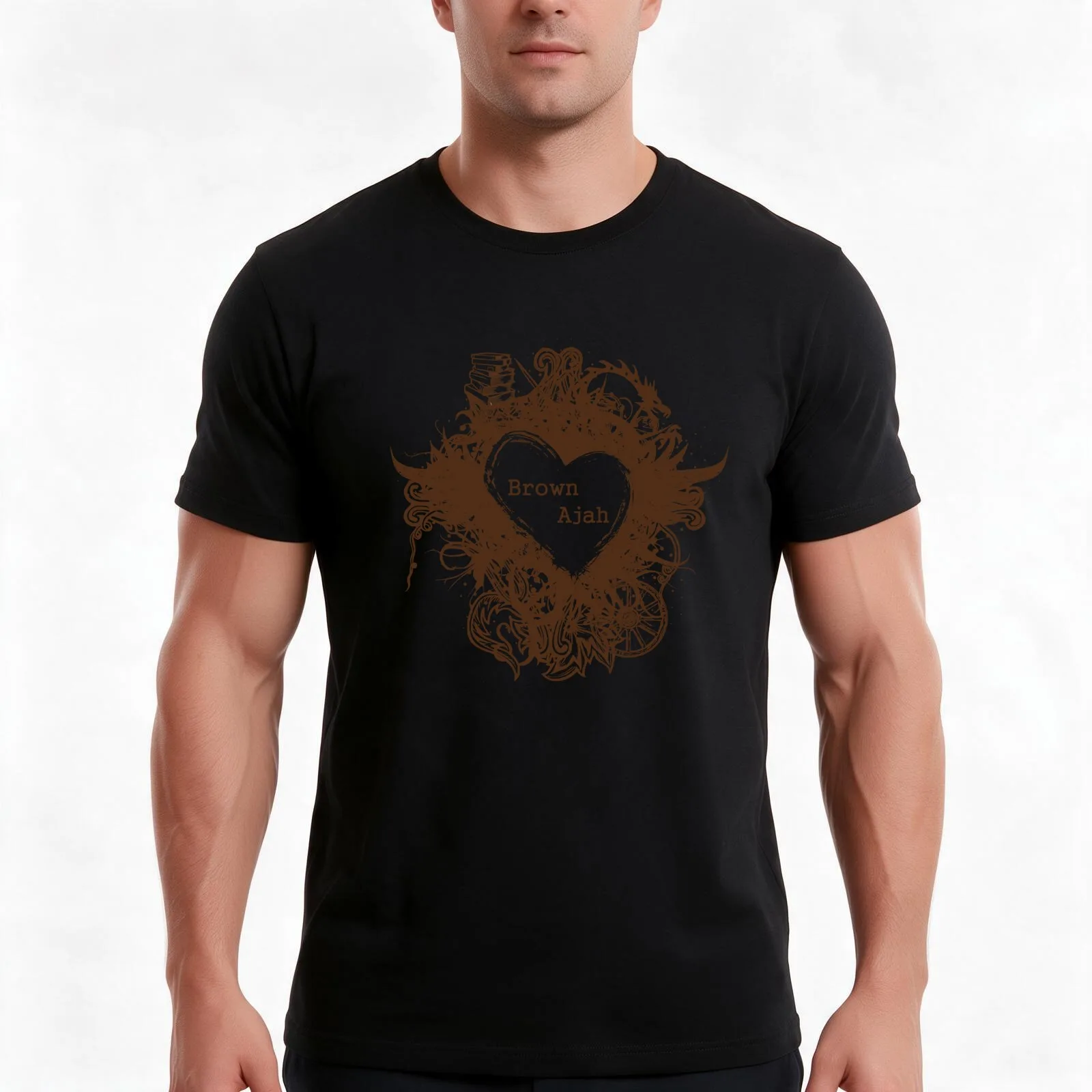 Brown Ajah (Heart Format) T-Shirt, Summer Casual Cotton Tee, Oversized Streetwear Tops, Vintage Graphic Print, Unisex Men Women
