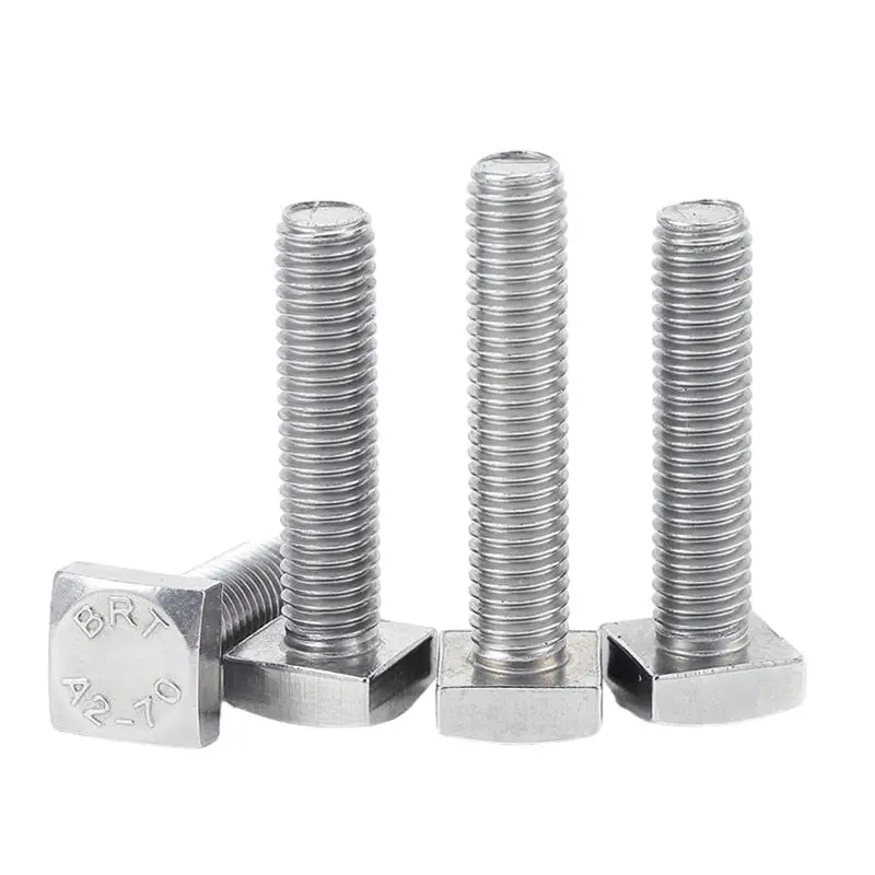 GB35 M4 M5 M6 M8 M10 M12 304 A2-70 Stainless Steel Flat Square Foursquare Quadrate Shape Type Head Machine Screw Bolt