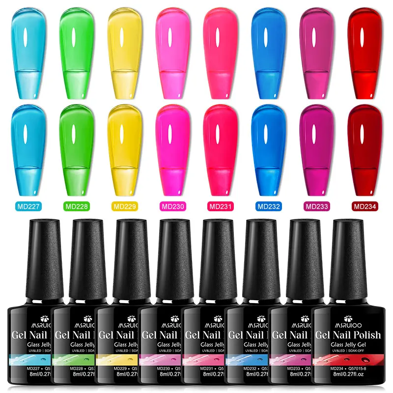 

8 шт., набор стеклянных желейных гель-лаков для ногтей, синий, красный, розовый, полупрозрачный набор для дизайна ногтей, маникюрный лак «сделай сам», принадлежности для украшения ногтей