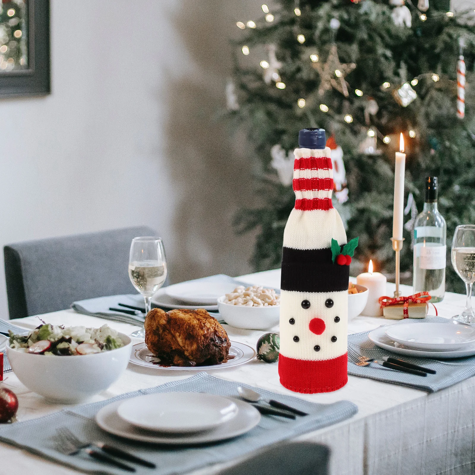 

3Pcs Holiday Wine Bottle Covers Knitted Sweater Decorative Wine Bottle Wraps Winter Holiday Party Favors Xmas Table Decor