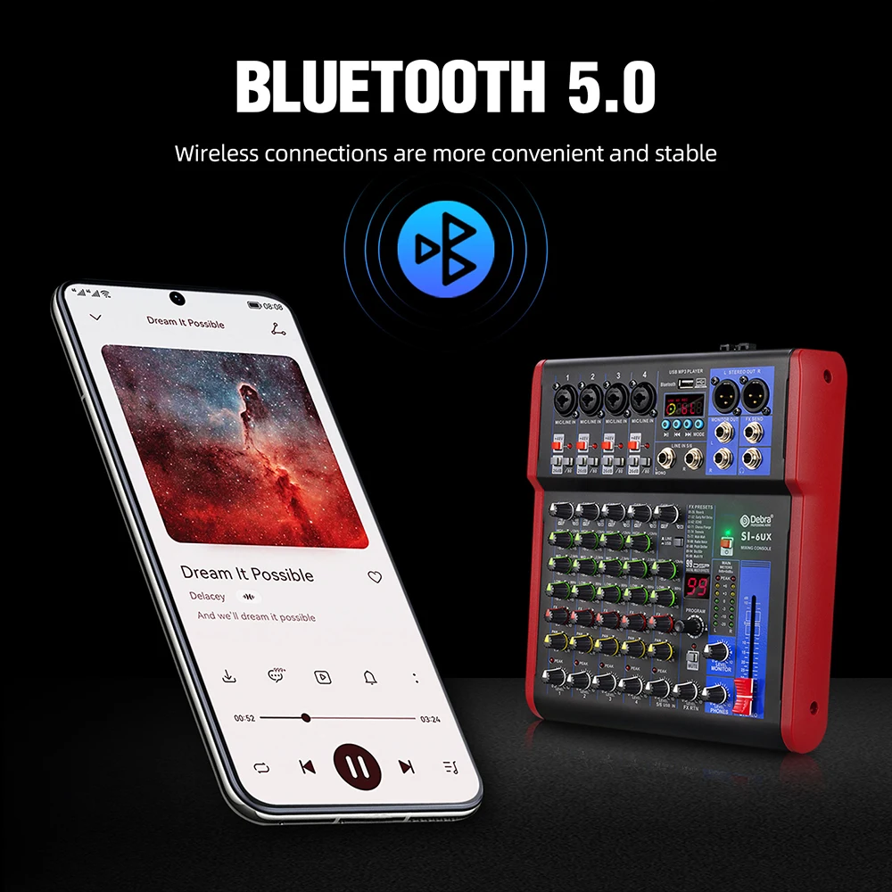 ديبرا برو 6 قنوات DJ كونترول مع 99DSP ريفير تأثير بلوتوث 5.0 USB خلاط USB ل كاريوكي الكمبيوتر تسجيل مكثف هيئة التصنيع العسكري