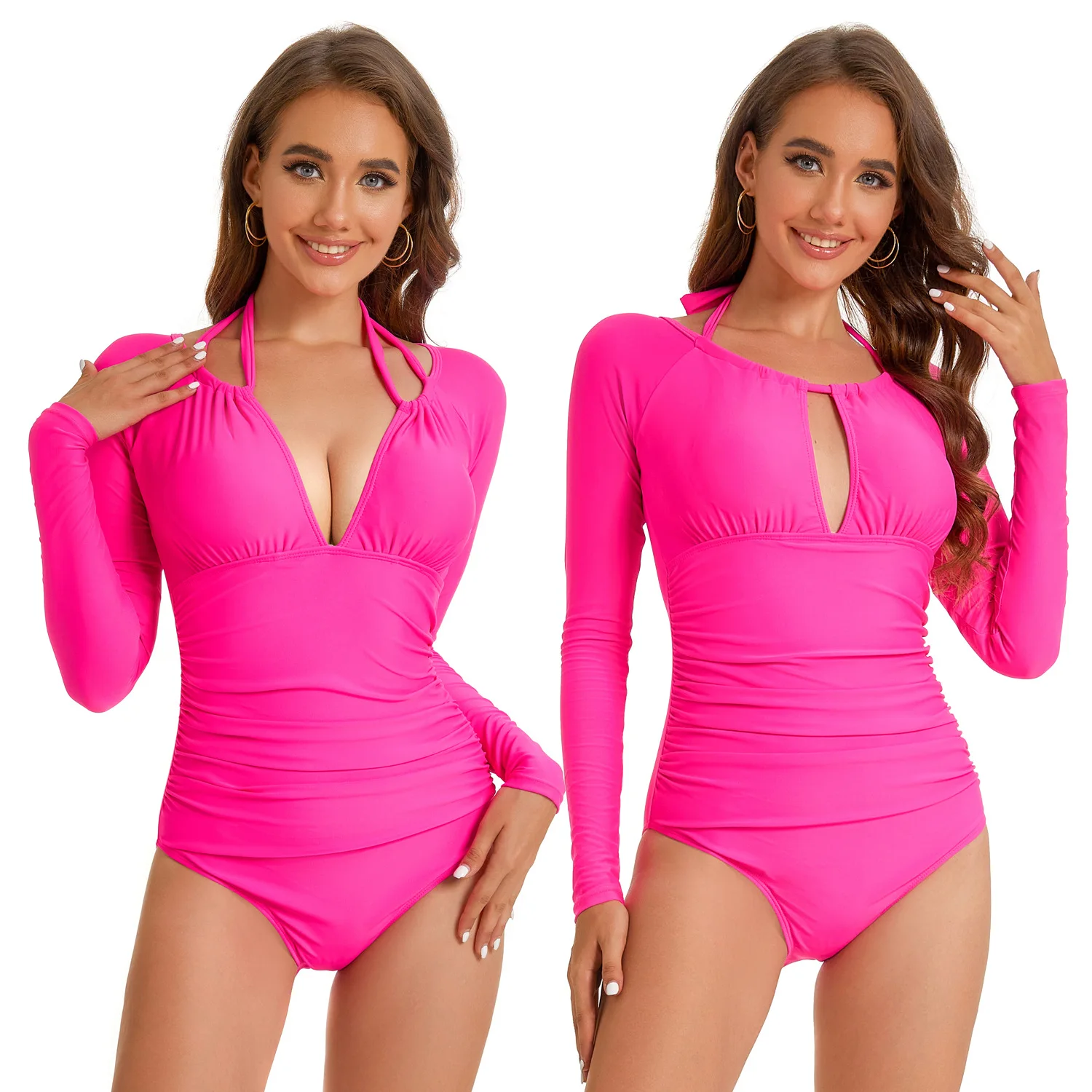 Two Way Wear One-Piece Swimsuit For Women Rose Red Color Swimwear 2024 Bathing Suit Beachwear For Lady