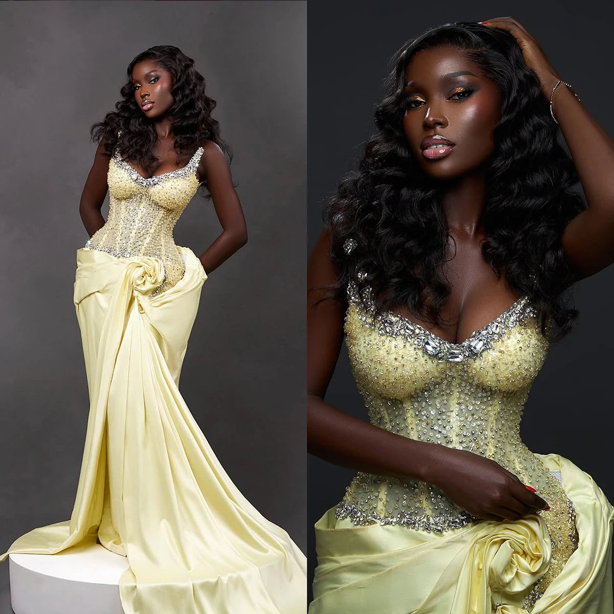 

Fashion Evening Dresses Rhinestone Beading Strapless Prom Dress Crystal Sleeveless Lace Up Mermaid Party Gowns Vestidos De Noche