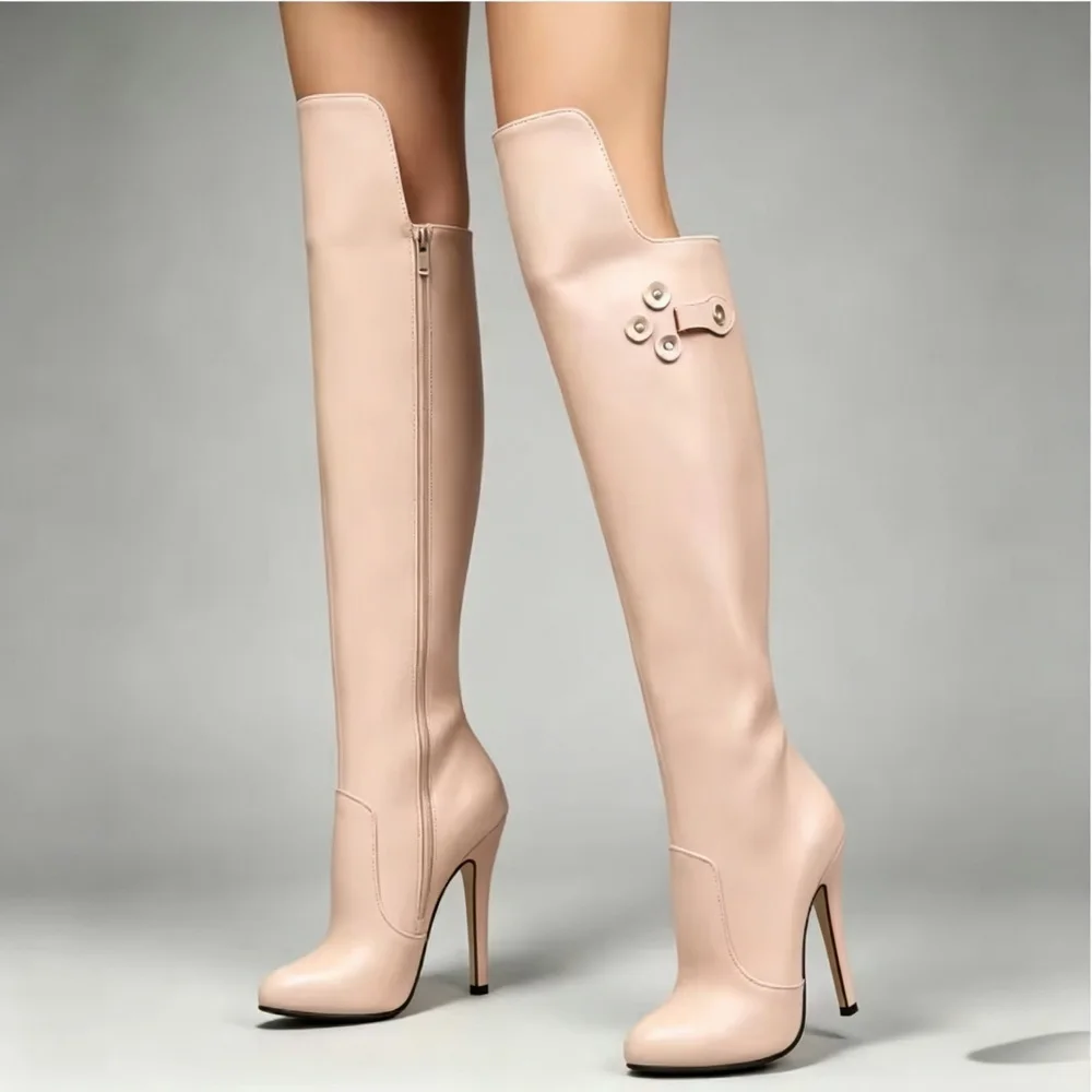 

14CM Thin HeelWomen Knee High Boots,Men Sexy Booties,Cosplay Shoes,Long Botas,Round Toe,Retro Black,Big SIze,Custom Colors