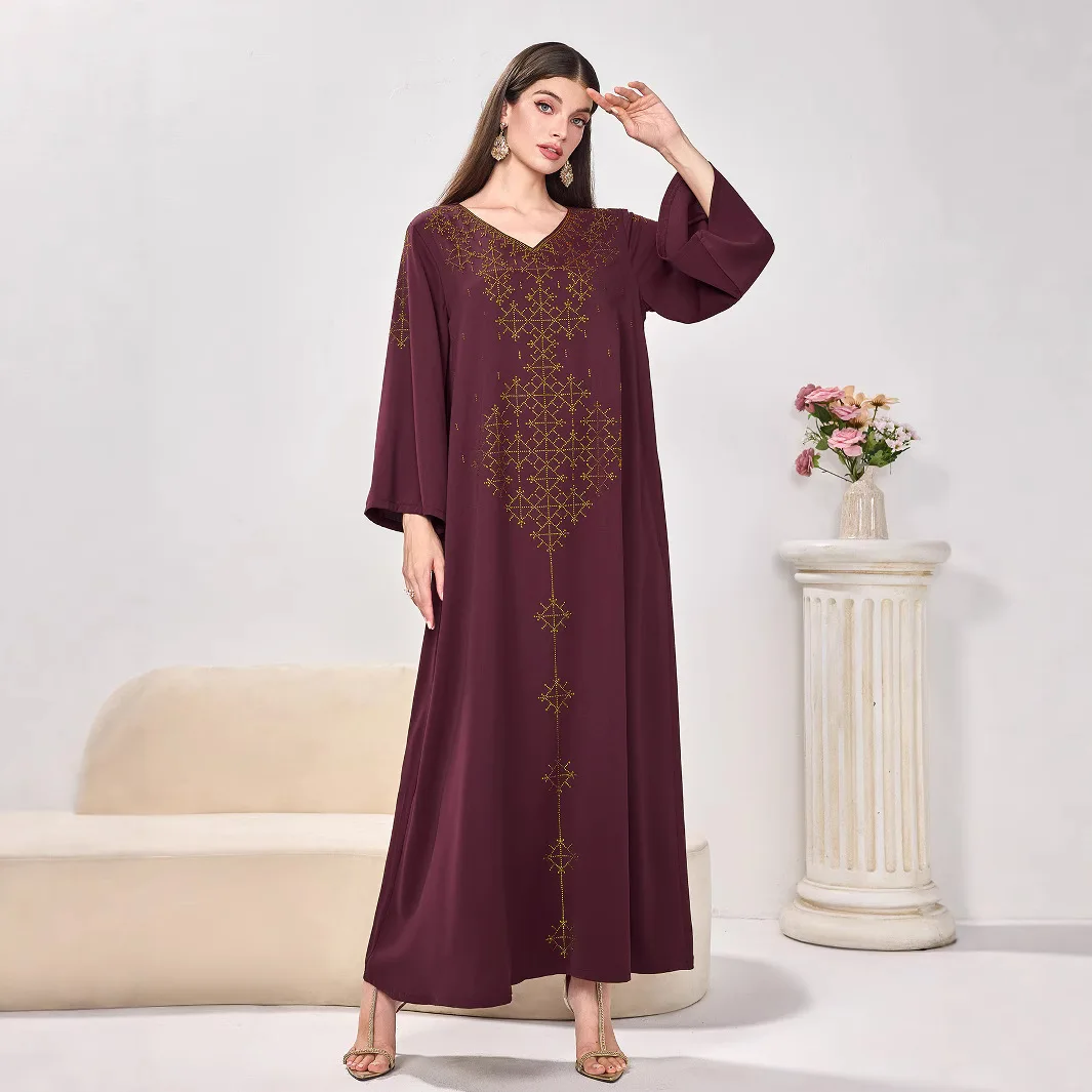 

Women Muslim Diamonds Long Dress Dubai Abaya Turkey Kaftan Eid Djellaba Islam Jalabiya Kebaya Caftan Marocain Femme Robe Vestido