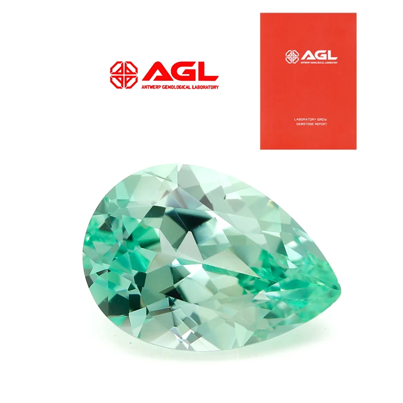 Exceptional Green Corundum Flame Melted Lab Mint Green Pear Shape With AGL Certificate Cultivate For Jewelry Loose Gemstone