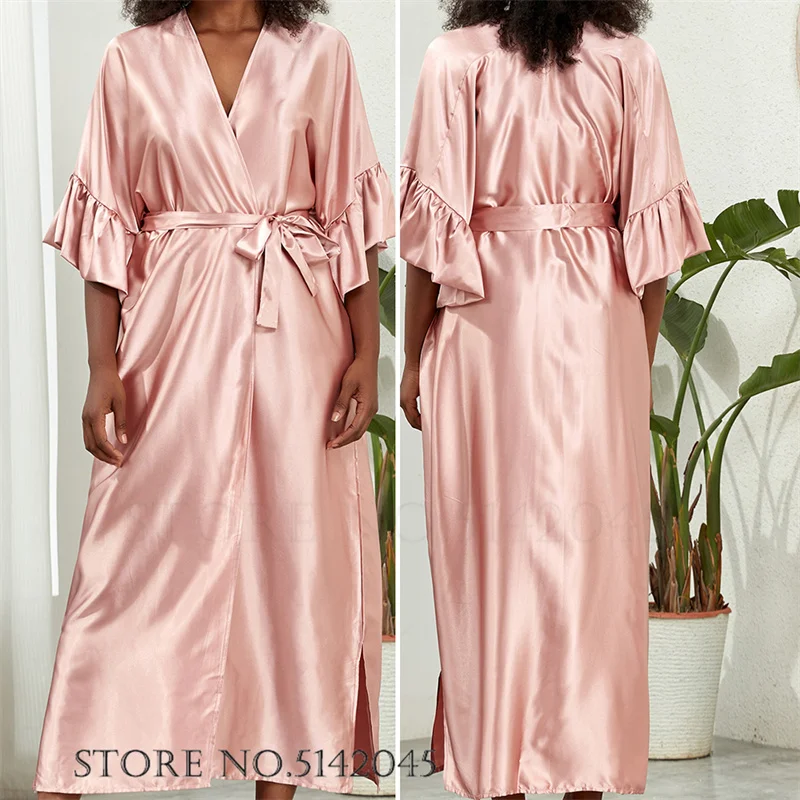 Plus Size Female Long Robe Dress Ice Silk Kimono Bathrobe Gown Sleepwear Bikini Sunscreen Cardigan Loose Home Clothes Loungewear