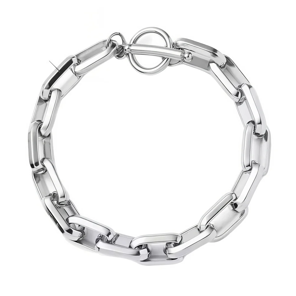 Hip-Hop Herren Edelstahl Dicke Kettenarmband Retro Kubanische Kette OT-Knopf Schmuck Mode Casual Accessoires – Detail 4