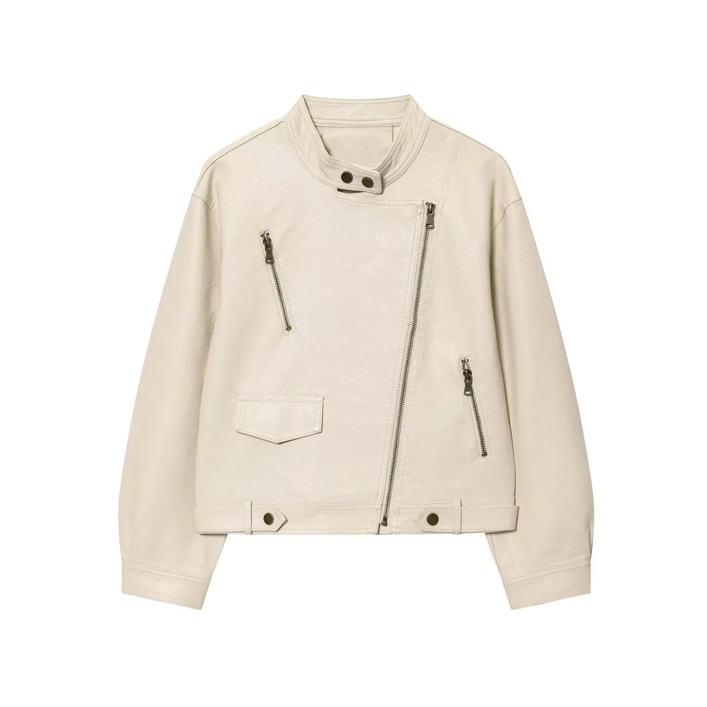 カジュアルレディースレザージャケット2025秋新作ジッパーファッション多用途個性通勤風ストレートチューブタイプ