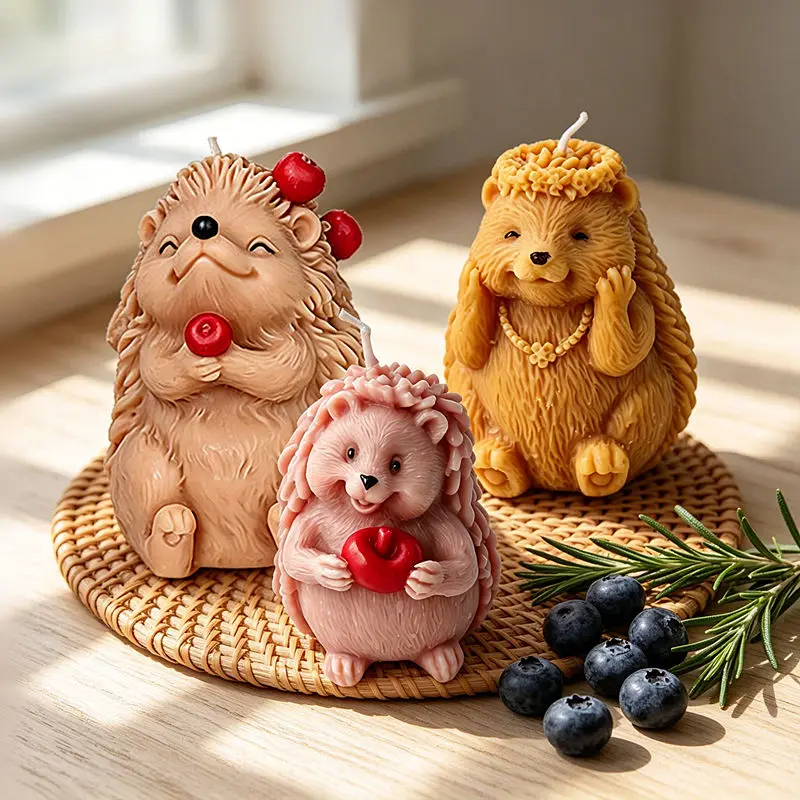 Cute Hedgehog Silicone Candle Mold DIY Cherry Hedgehog Animal Resin Mold Aromatherapy Plaster Soap Craft Making Home Decor Gift
