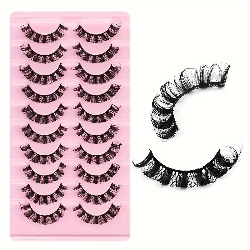 False Eyelashes, 10Pairs Russian Strip Lashes With Clear Band 10MM DD Curly 3D Effect Lashes, Thick Full Strip Lashes For Beauty