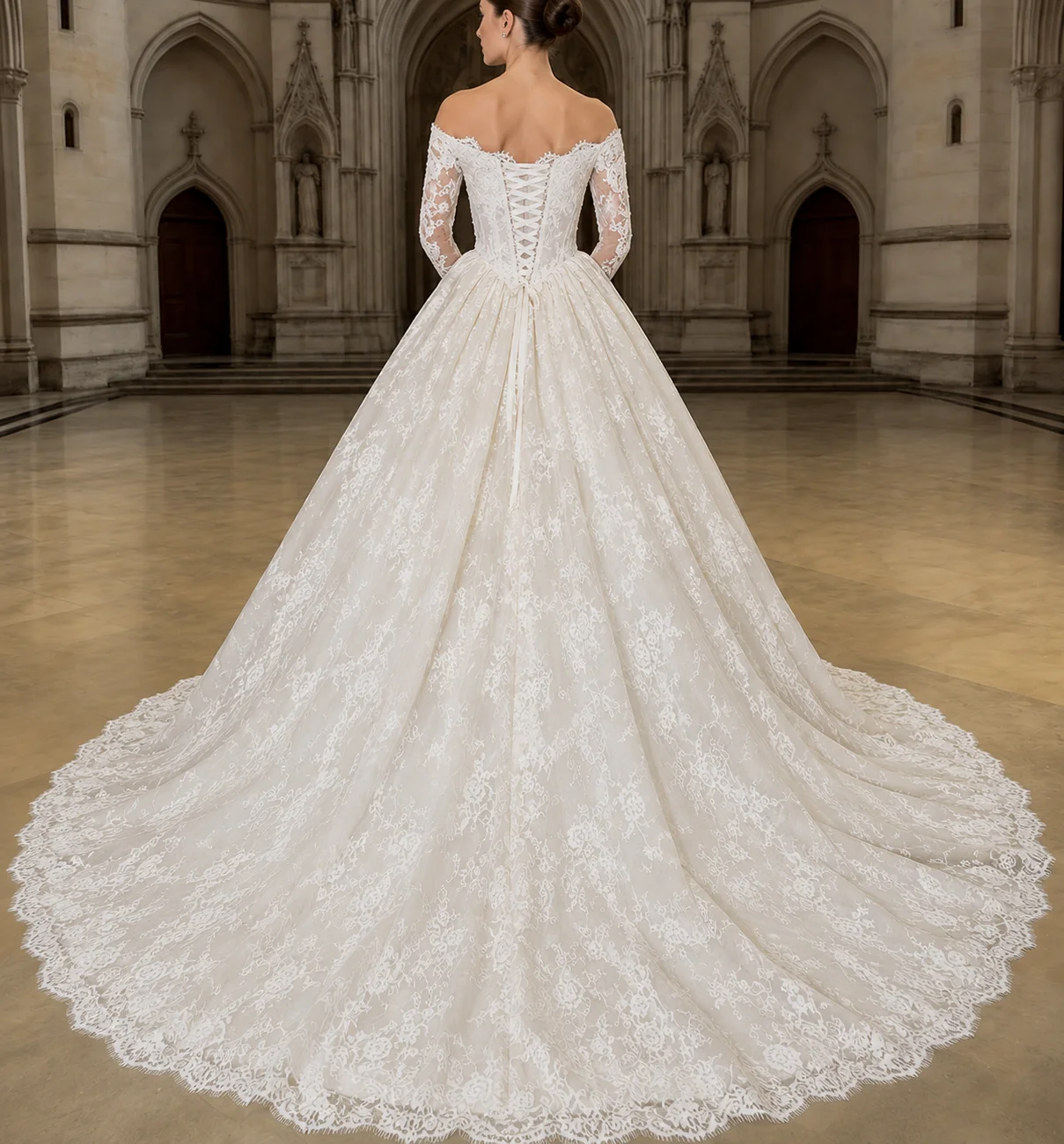 Luxury Off Shoulder Lace Wedding Dress Long Sleeves Corset Bodice Princess Ball Gown Bridal Gown Custom Size Vestido de Novia