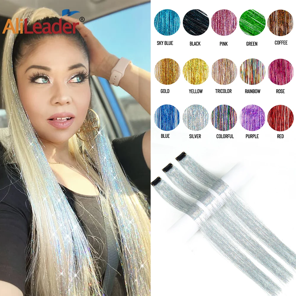 Synthetic Clip In Hair Extension Fairy Hair 5Pcs Tinsel Shiny Sparkle Hair Fairy Hair Extensions Tinsel For Party Christmas