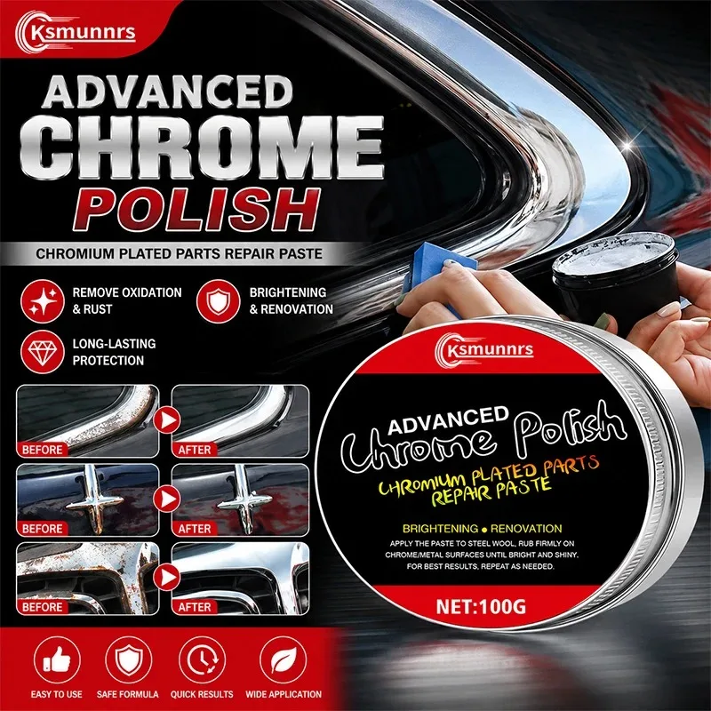 1pc 100g Car Chrome Restoration Paste,Polishing Repair Cream for Door Handles, Window Chrome Trim, Bright Strips and Car Emblems