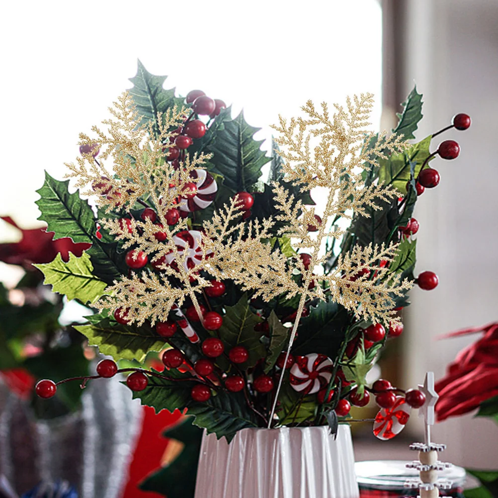 6 قطعة فروع الصنوبر الاصطناعي بريق أوراق عيد الميلاد يختار Diy بها بنفسك شجرة عيد الميلاد ديكور الزفاف المنزل حفلة زهرية حشو داخلي