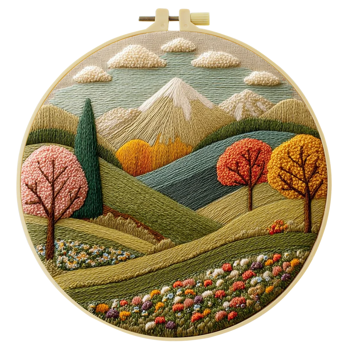 1 Stück 20X20CM/15X15CM 7,87/6,3 Zoll Schönes Landschafts-Stickerei-Starter-Kit DIY-Kit DIY-Stickerei-Set Handarbeiten Nähkunst – Detail 4