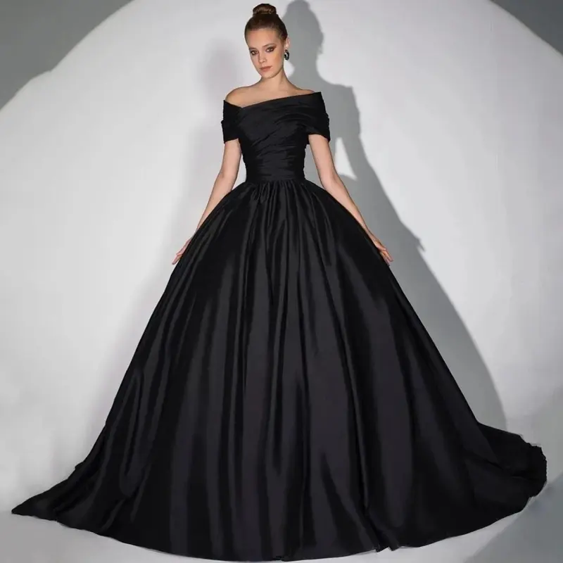Women's Evening Gown Black Satin Blend Elegant Formal Dress