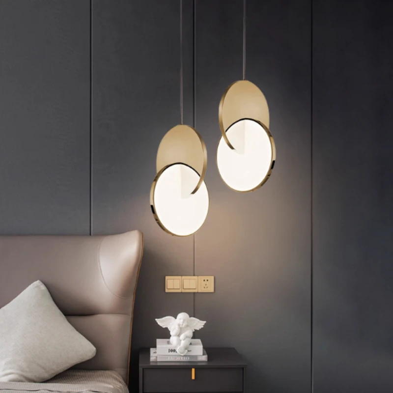Modern Minimalist Arts LED Pendant Lights Gold/sliver Double Circle Chandelier Home Decoration for Bedroom Corridor Asides Lamps