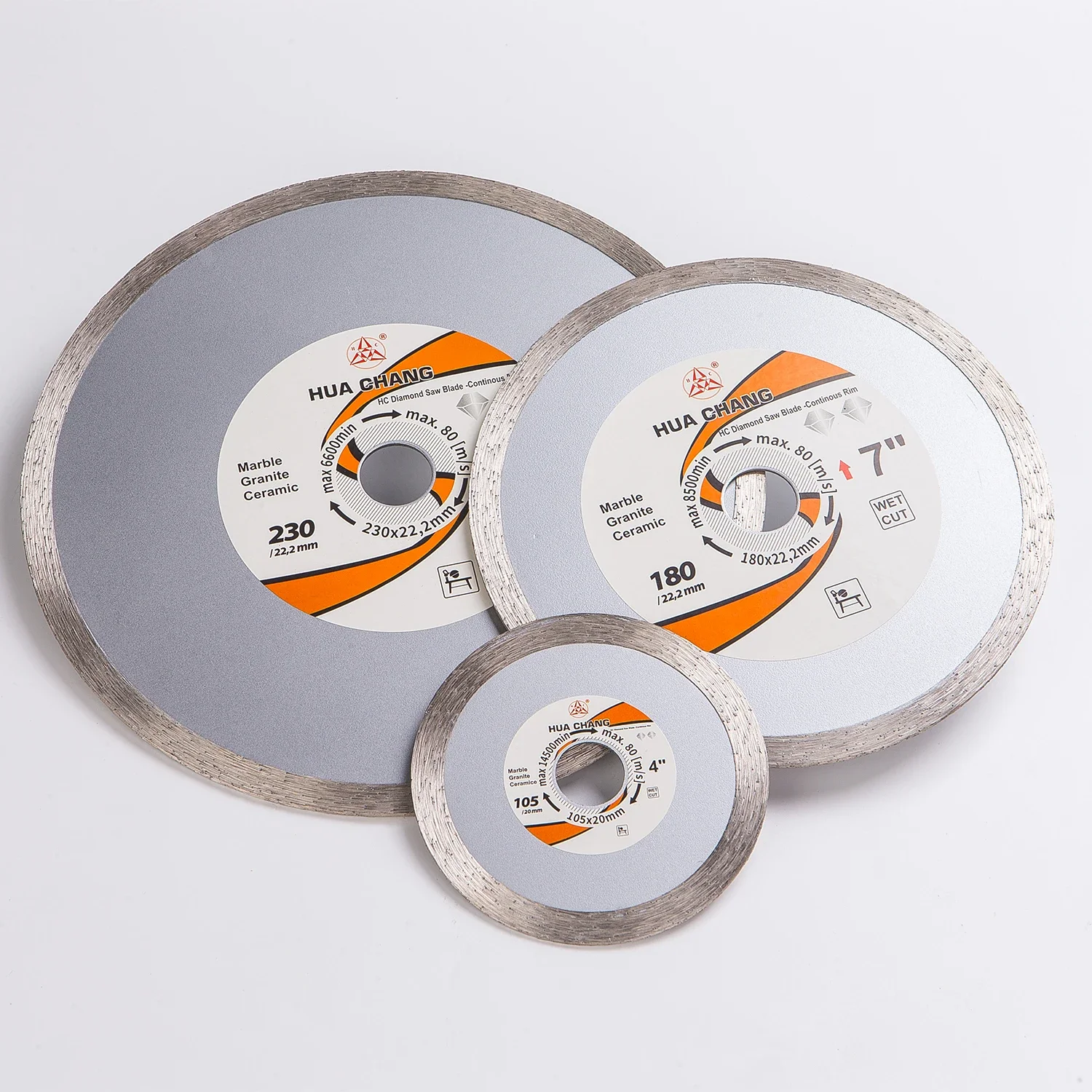 

HUA CHANG 4/5/7/9 Inch *20/22.23mm Diamond Saw Blade Continuou Cold Pressing Cutting Disc Circular Blade Marble Concrete Granite