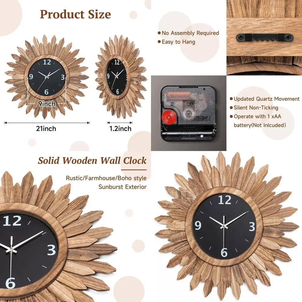 

Настенные часы «Солнечный луч» на батарейках, 21 см, бесшумные, без тикания, идеально подходят для домашнего декора