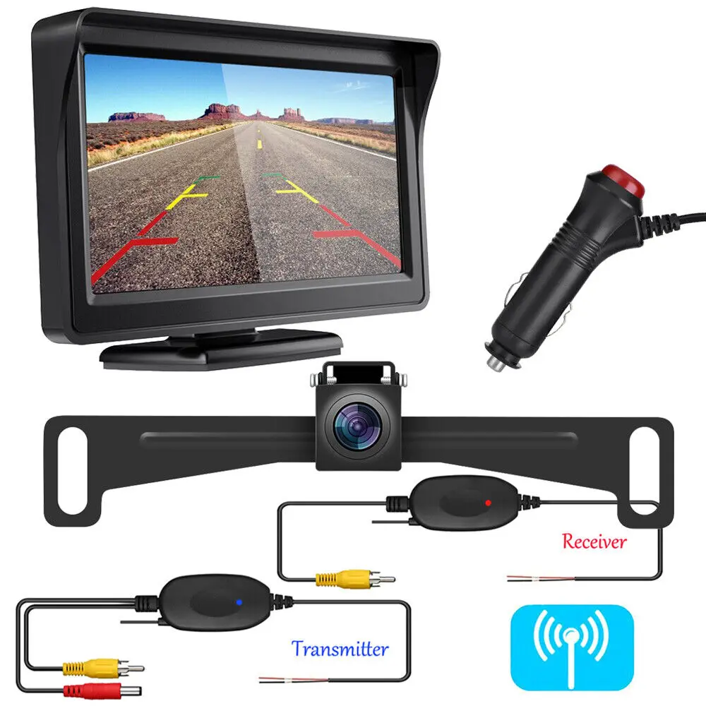 

4.3"LCD Mirror Monitor+Wireless Car Reverse Rear View Backup Camera Night Vision