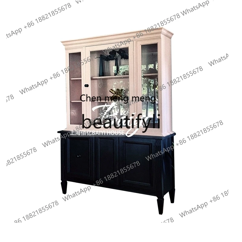 

Export French solid wood wine cabinet glass door against the wall dining side display cabinet light luxury high-end locker H