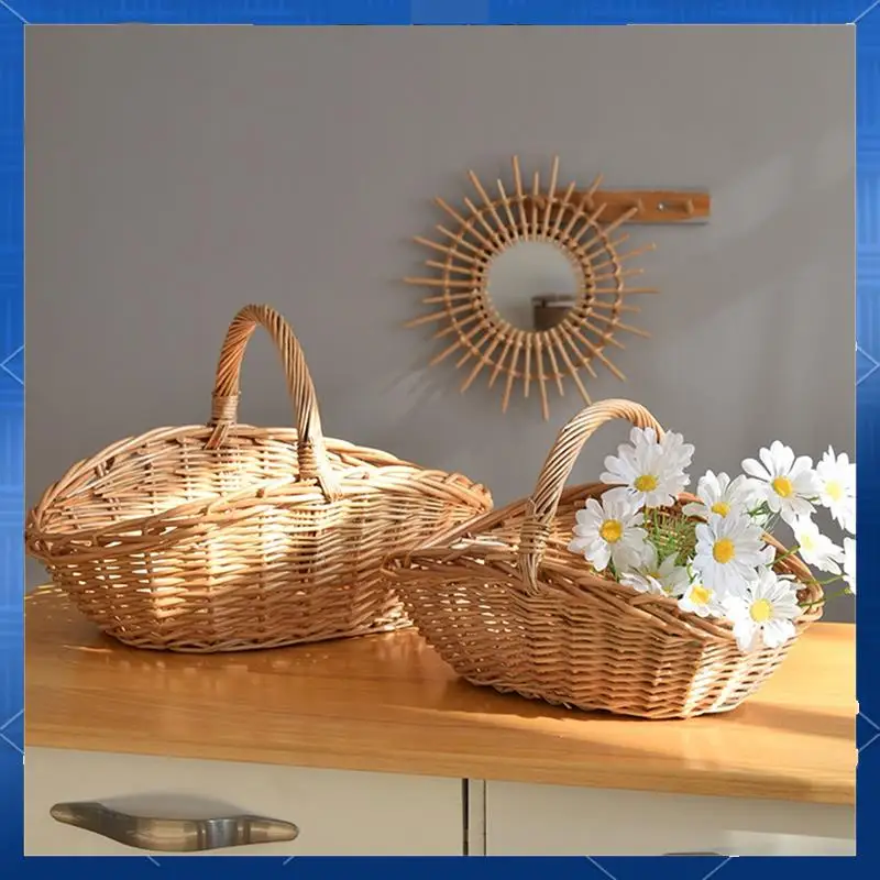 

AA77 Willow Fruit Picnic Basket Rattan Egg Basket Kitchen Storage Basket Bamboo Portable Vegetable Basket Storage Basket