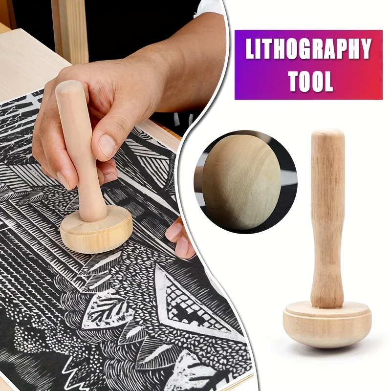 Rodillo de seta de madera para roce de tinta, herramienta de impresión artesanal, 1 unidad