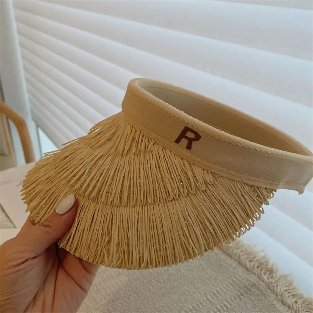 

Trendy Designer Tassel Straw Hats Summer Empty Top Empty Top Sun Hat Beach UV Protection Sunshade Cap for Women