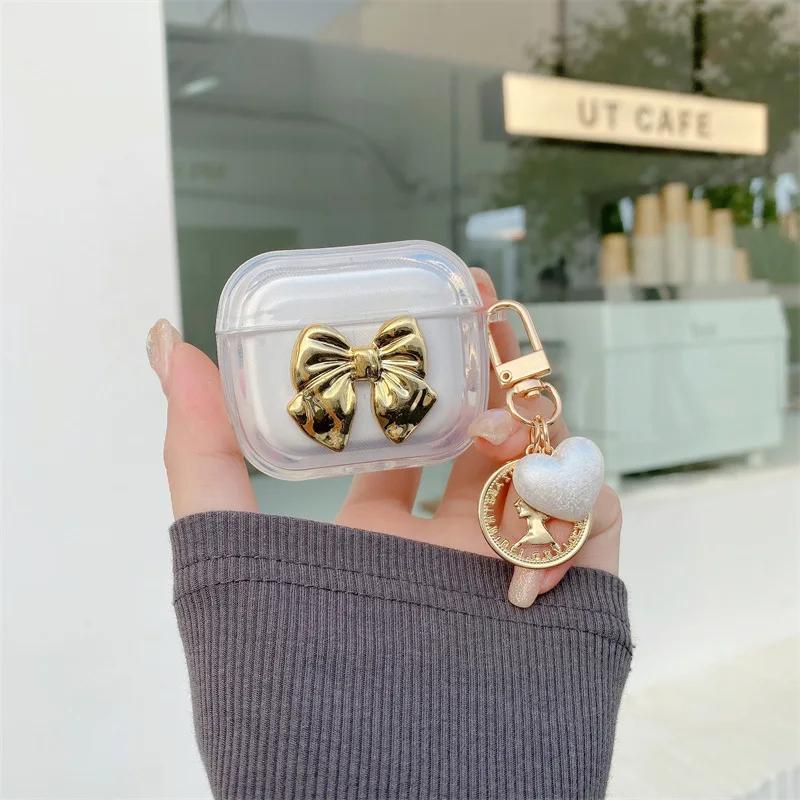 Luxury Golden Bow Earphone Case for Apple Airpods Pro2 Case for Airpods 3 3rd Generation AirPod 2 1 Case