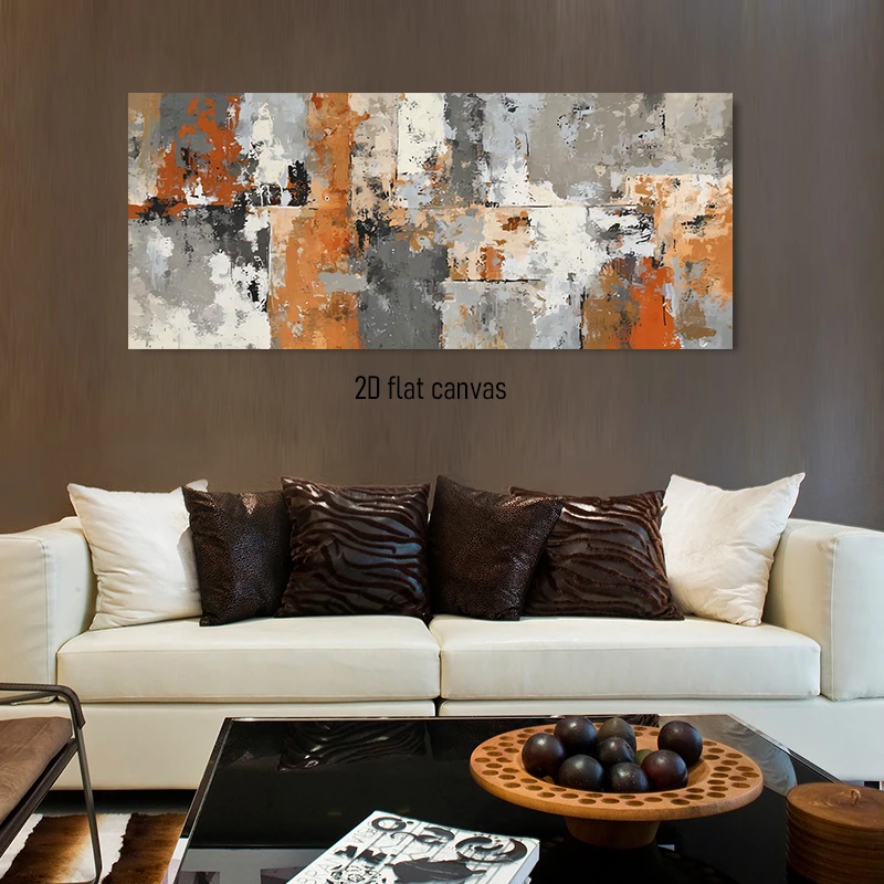 (1PC Unframe)1 abstract geometric decorative painting, living room sofa, gray orange artistic frameless painting, 2D plan