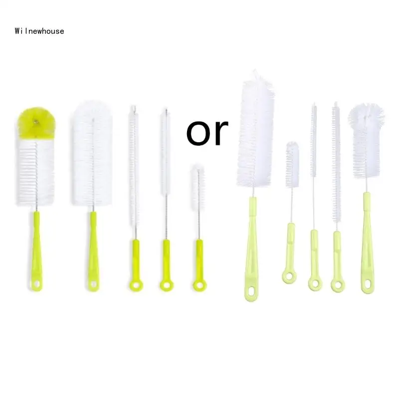 5 Pcs Long Handle Cleaning Brush Sets for Narrow-mouth Baby Bottle Pipe Washing Sports Water Bottle Glass Tube Cleaner Dropship