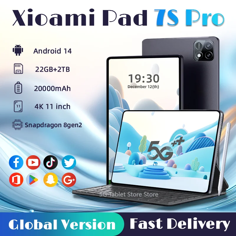 2025 Tablet with New7S Pro Snapdragon 8gen2 4K Screen 22GB RAM 2TB Storage Android 14 System Dual-Mode 5G and Wi-Fi 20000mAhmAh