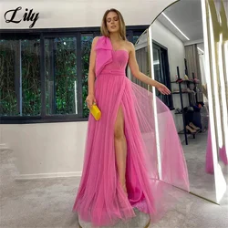 Lily Pink Net Elegant Sexy Wedding Party Dress One Shoulder Celebrity Dresses Side Split Special Occasion Dresses robes du soir