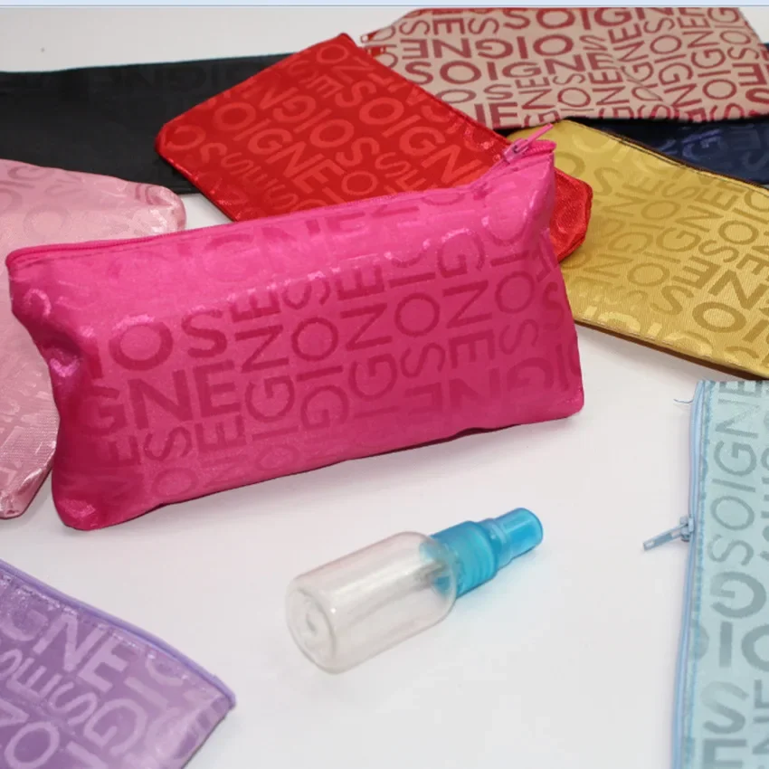 Bolsa de cosméticos portátil con cremallera para mujer, bolsa de maquillaje con letras de viaje, organizador de artículos de tocador, soporte