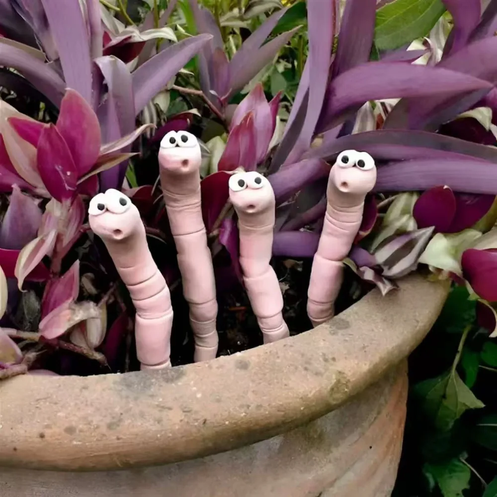 Cute Pla Soil Moisture Meter Pink Earthworm Design Humidity Monitor Ground Insertions Garden Moisture Meter Potted Plants