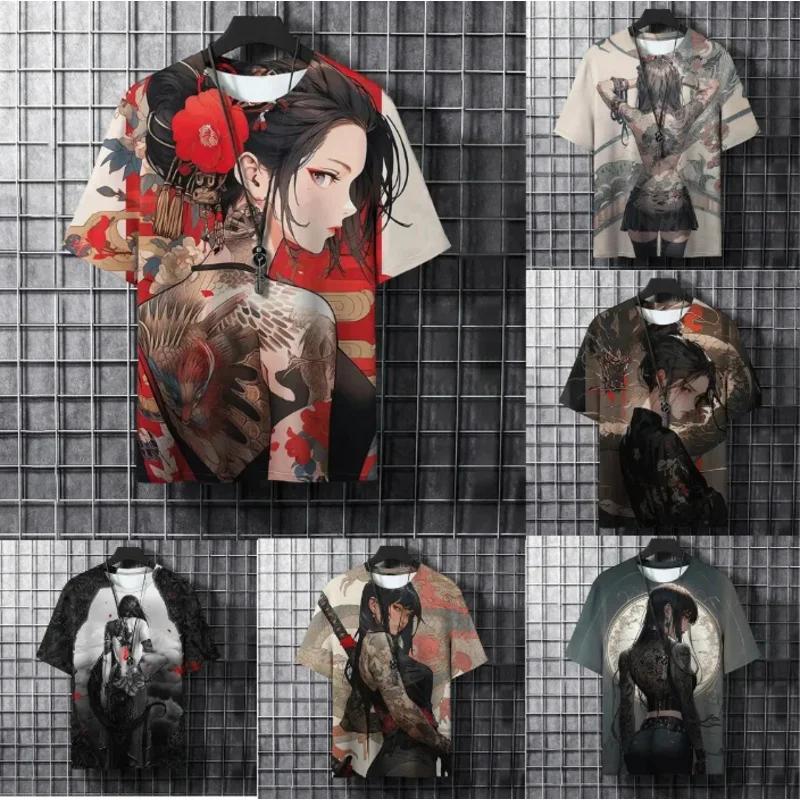 

Samurai Style T shirt 3D Sexy Girl Tattoo Beauty Graphic Print Summer Top Men/Women Short Sleeve Oversized Street Unisex T-shirt