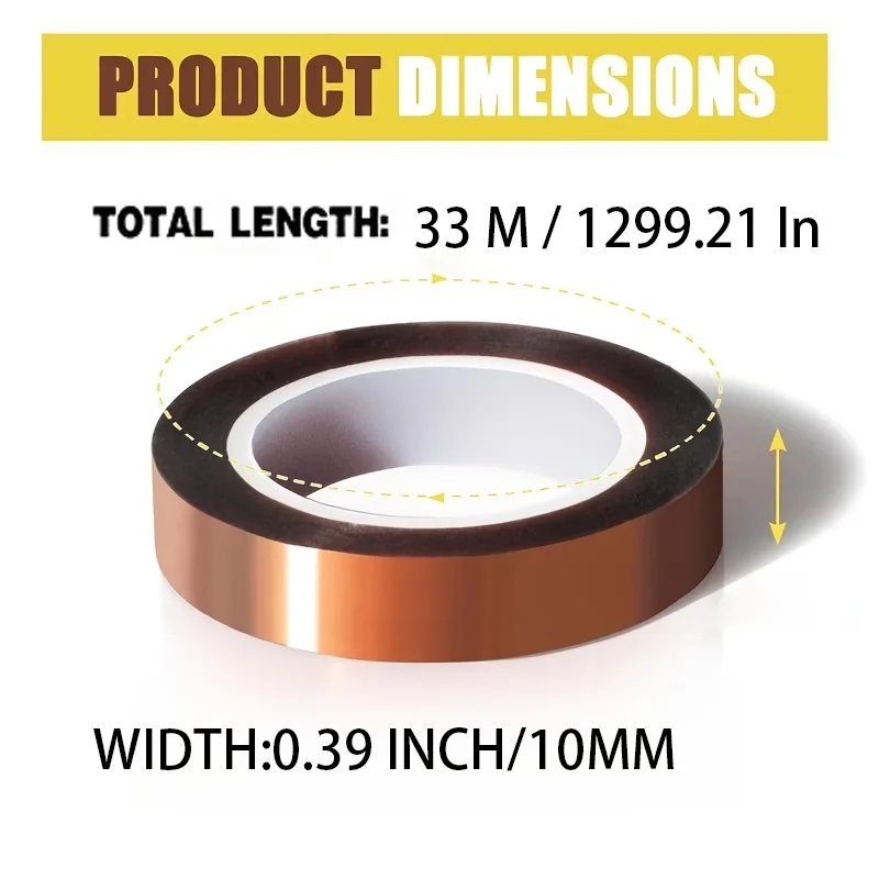 2 Rolls Polyimide High‑Temperature Heat‑Resistant Tape, for Sublimation, Hot Press, Electronics, Welding & Circuit Boards