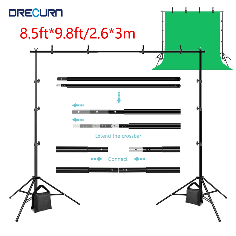 2.6*3m Adjustable Backdrop Stand with Carry Bag Background Stand Green Screen Photo Studio Support for Portrait,Party,Wedding