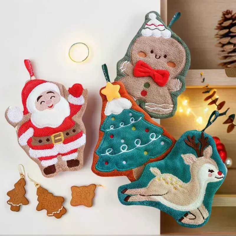 المرجان الصوف عيد الميلاد سانتا كلوز مناشف اليد امتصاص الماء التجفيف السريع منشفة اليد شجرة عيد الميلاد جرس المطبخ الحمام